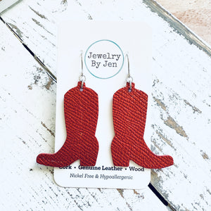 Cowgirl Boot Earrings: Ruby Red Saffiano