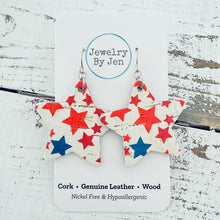 Load image into Gallery viewer, Star Earrings: Red, White &amp; Blue Fine Cork