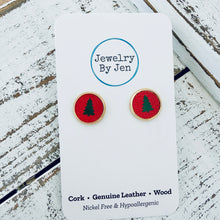 Load image into Gallery viewer, Stud Earrings: Red w/Green Christmas Tree (Copy)