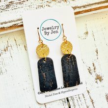 Load image into Gallery viewer, Small Bar Earrings: Black Cork w/Gold Accents