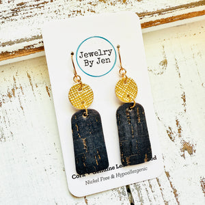 Small Bar Earrings: Black Cork w/Gold Accents