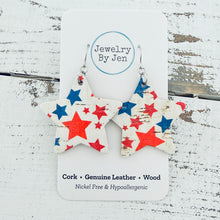 Load image into Gallery viewer, Star Earrings: Red, White &amp; Blue Fine Cork