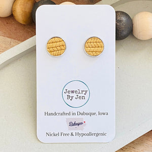 Stud Earrings: Mustard Palm Leather