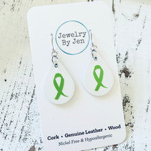 Load image into Gallery viewer, Small Teardrop Earrings: White w/Awareness Ribbon