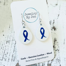 Load image into Gallery viewer, Small Teardrop Earrings: White w/Awareness Ribbon