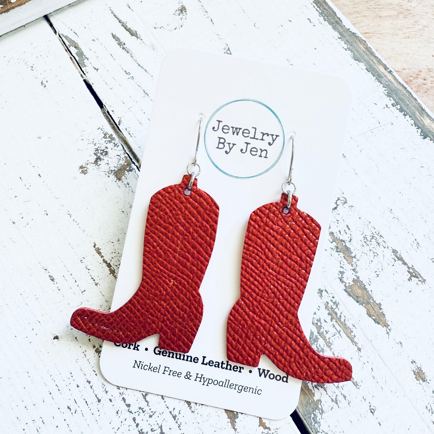 Cowgirl Boot Earrings: Ruby Red Saffiano