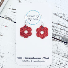 Load image into Gallery viewer, Blossom Cutout Earrings: Ruby Red Saffiano