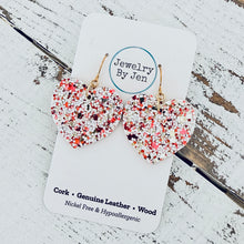 Load image into Gallery viewer, Medium Heart Earrings: Red/Gold/White Glitter