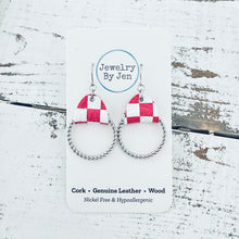 Load image into Gallery viewer, Twisted Hoop Earrings: Hot Pink &amp; White Checkered