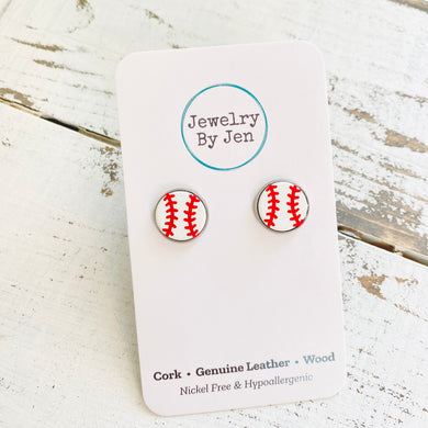Stud Earrings: Baseball