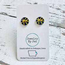 Load image into Gallery viewer, Stud Earrings: Black &amp; Yellow Basketball