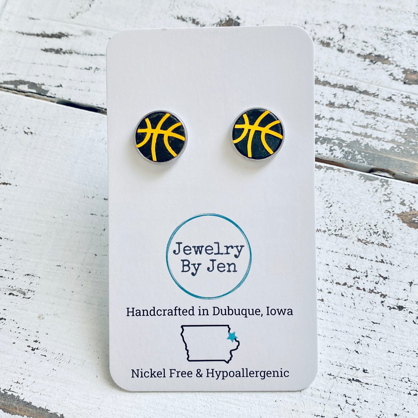 Stud Earrings: Black & Yellow Basketball
