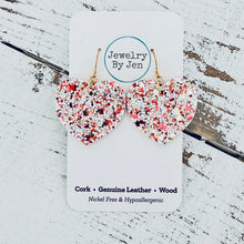 Load image into Gallery viewer, Medium Heart Earrings: Red/Gold/White Glitter