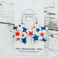 Load image into Gallery viewer, Star Earrings: Red, White &amp; Blue Fine Cork
