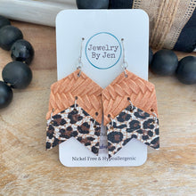 Load image into Gallery viewer, Double Chevron Earrings: Peach Braided &amp; Cheetah