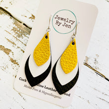 Load image into Gallery viewer, Skinny Teardrop Earrings: Metallic Yellow/White/Black