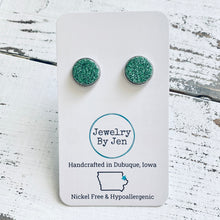 Load image into Gallery viewer, Stud Earrings: Fine Glitter Green