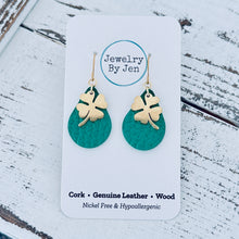 Load image into Gallery viewer, Small Teardrop Earrings: Green w/Gold Shamrock Charm