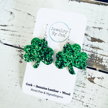 Load image into Gallery viewer, Shamrock Earrings (Medium): Green Glitter