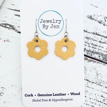 Load image into Gallery viewer, Blossom Cutout Earrings: Yellow Saffiano