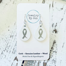 Load image into Gallery viewer, Small Teardrop Earrings: White w/Awareness Ribbon