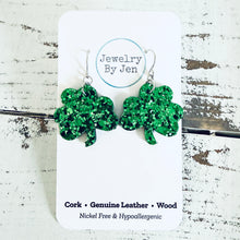 Load image into Gallery viewer, Shamrock Earrings (Small): Green Glitter