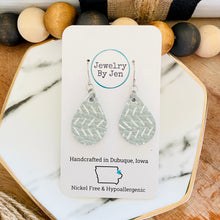 Load image into Gallery viewer, Small Teardrop Earrings: Sage Green Chevron