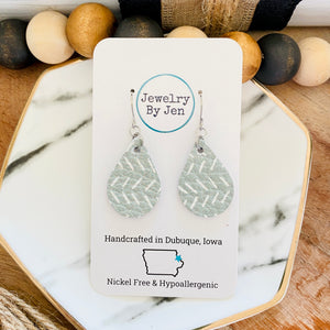 Small Teardrop Earrings: Sage Green Chevron