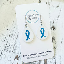 Load image into Gallery viewer, Small Teardrop Earrings: White w/Awareness Ribbon