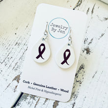 Load image into Gallery viewer, Small Teardrop Earrings: White w/Awareness Ribbon