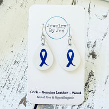 Load image into Gallery viewer, Small Teardrop Earrings: White w/Awareness Ribbon