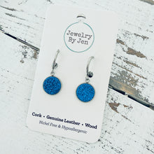 Load image into Gallery viewer, Huggie Earrings: Silver Hoop w/Royal Blue Fine Glitter