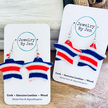Load image into Gallery viewer, Star Earrings (Medium): Red, White &amp; Blue Fine Glitter