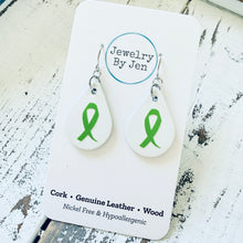 Load image into Gallery viewer, Small Teardrop Earrings: White w/Awareness Ribbon