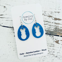 Load image into Gallery viewer, Easter Bunny Cutout Earrings: Fine Blue Glitter