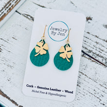 Load image into Gallery viewer, Small Teardrop Earrings: Green w/Gold Shamrock Charm