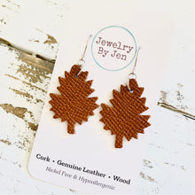 Load image into Gallery viewer, Leaf Earrings: Brown Saffiano