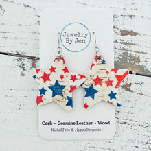 Load image into Gallery viewer, Star Earrings: Red, White &amp; Blue Fine Cork
