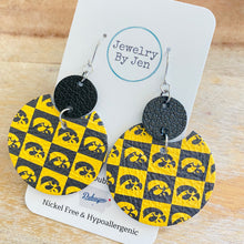 Load image into Gallery viewer, Iowa Hawkeyes Checkerboard &quot;Luna&quot; Leather Earrings