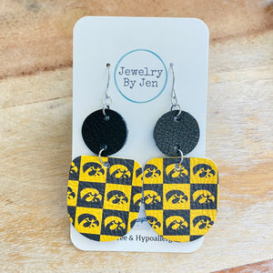 Iowa Hawkeyes Checkerboard Boho Dangle Earrings