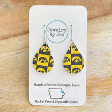 Load image into Gallery viewer, Iowa Hawkeyes Checkerboard Small Teardrop Earrings