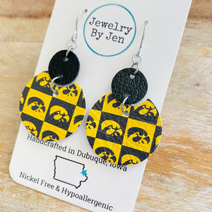 Iowa Hawkeyes Checkerboard "Luna" Earrings (Medium Size)