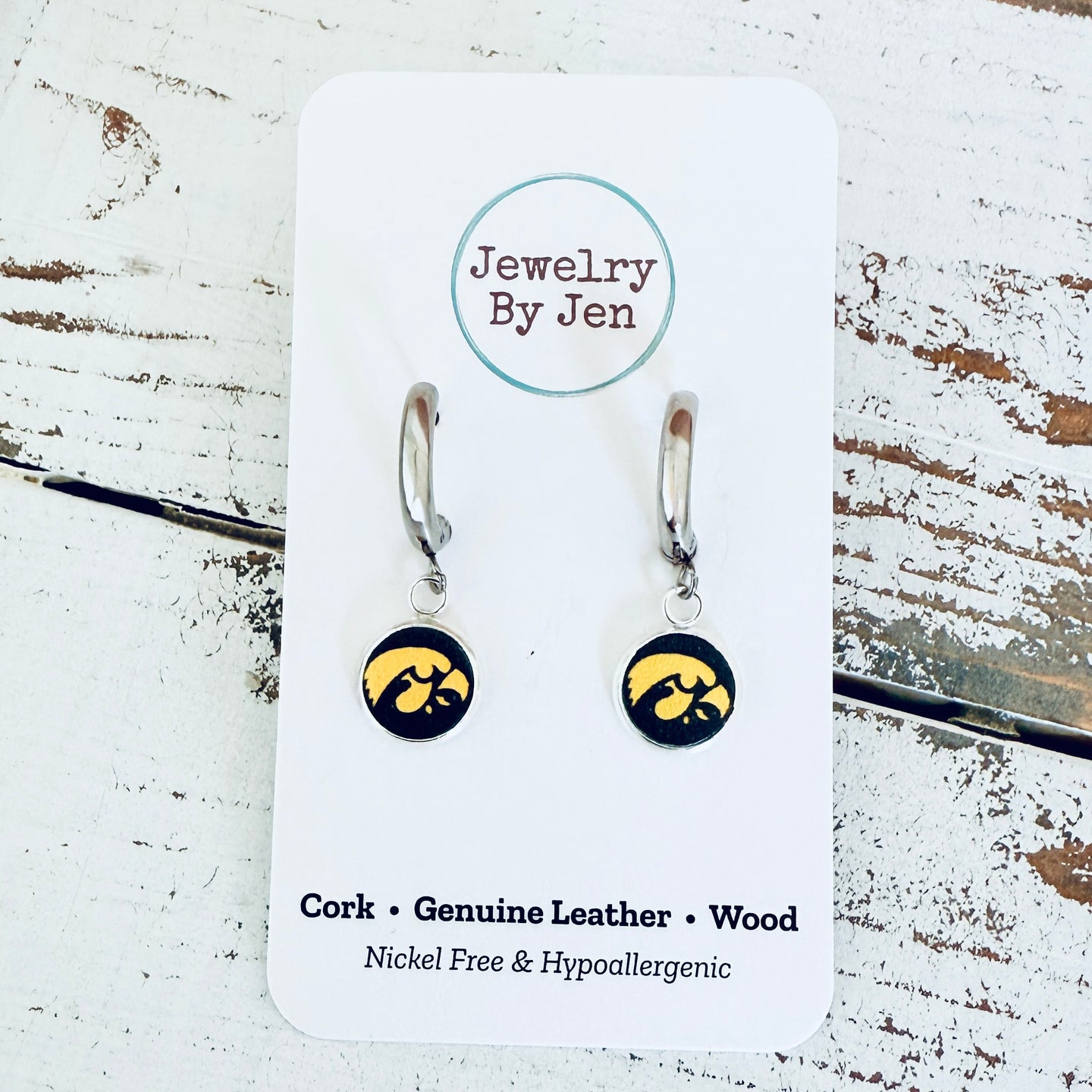 Iowa Hawkeyes Silver Huggie Tigerhawk Earrings