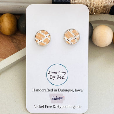 Stud Earrings: Whitewash Basketweave
