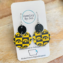 Load image into Gallery viewer, Iowa Hawkeyes Checkerboard &quot;Luna&quot; Leather Earrings (Medium Size)