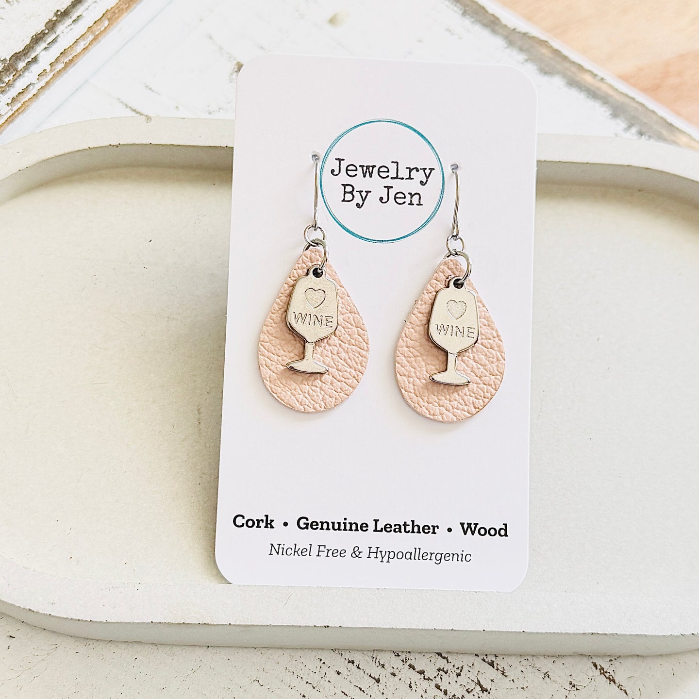 Small Teardrop Earrings: Blush w/WineCharm