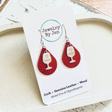Load image into Gallery viewer, Small Teardrop Earrings: Ruby Red Saffiano w/WineCharm