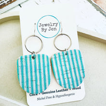 Load image into Gallery viewer, Boho Dangle Earrings:  White &amp; Turquoise Striped Cork