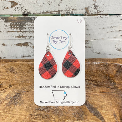 Small Teardrop: Black & Red Buffalo Plaid