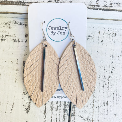 Fringe Leaf Earrings: Blush w/Silver Bar